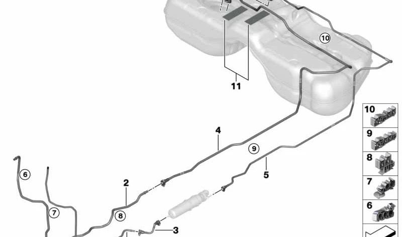 Tubo de retorno de combustible trasero para BMW Serie 8 G14, G15 (OEM 16127440393). Original BMW