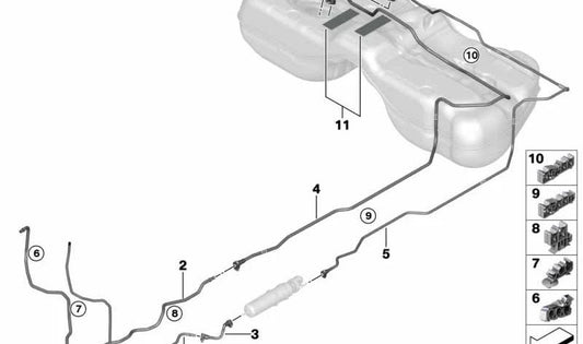 Tubo de retorno de combustible trasero para BMW Serie 8 G14, G15 (OEM 16127440393). Original BMW