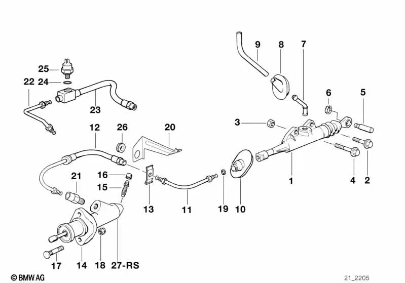 Tubo de Presión de Embrague para BMW E36, E34, E32, E31 (OEM 32101157375). Original BMW.