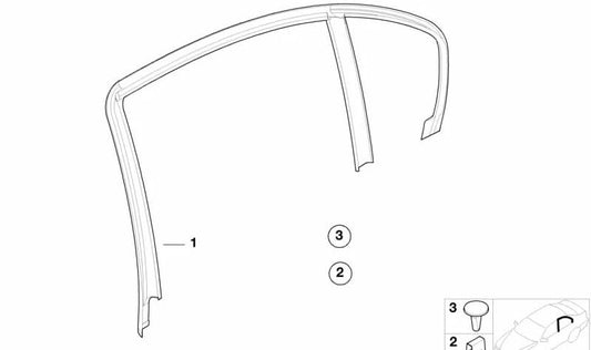 Left Window Frame Cover for BMW 3 Series E46 (OEM 51348222413). Original BMW