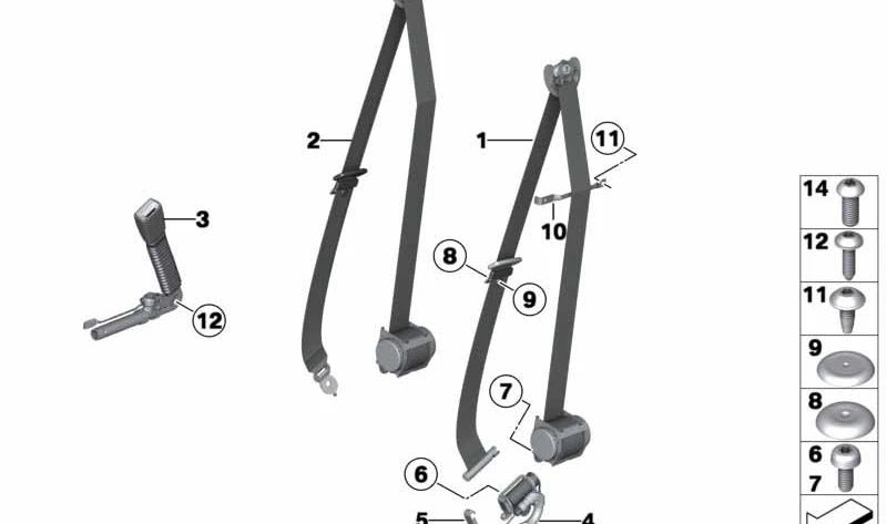 Cinturón de seguridad delantero derecho OEM 72119164506 para BMW F10, F11, F01, F02. Original BMW.