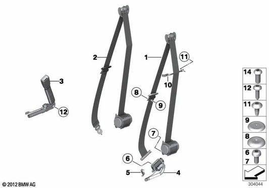 Front left seat belt for BMW 5 Series F10, F11 and 7 Series F01, F02 (OEM 72119164051). Original BMW