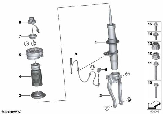 Amortiguador EDC delantero izquierdo para BMW Serie 5 F90, F90N, Serie 8 F93 (OEM 31307856899). Original BMW