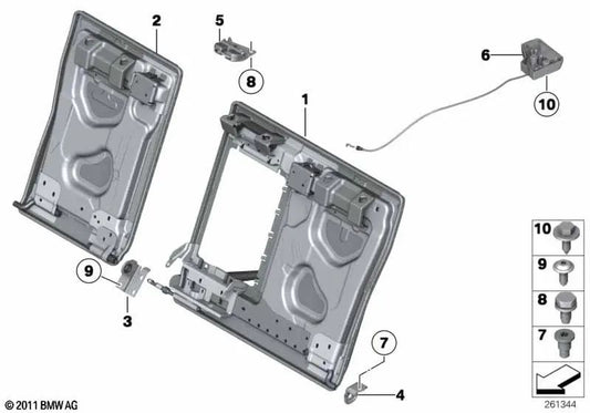 Lehnenrahmen a través de la carga derecha para BMW Serie 5 F10 (OEM 52209162806). Original BMW