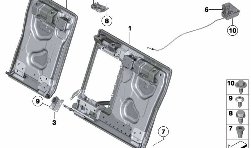 Soporte metálico de asiento OEM 52209162855 para BMW F10, F11, F06, F07, F12, F13. Original BMW.