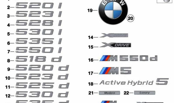 Emblema trasero "BMW" OEM 51147209157 para BMW F11 (Serie 5 Touring, 2010-2017). Original BMW.