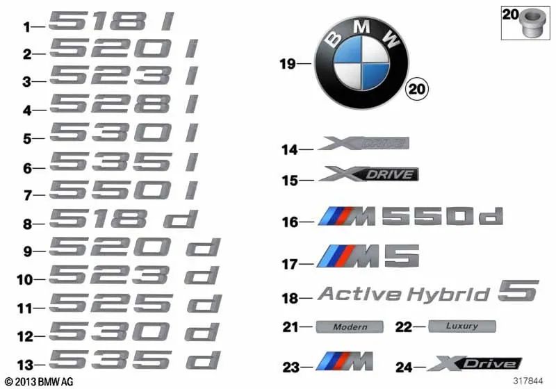 Emblem pour BMW F11 (OEM 51147209156). BMW d'origine