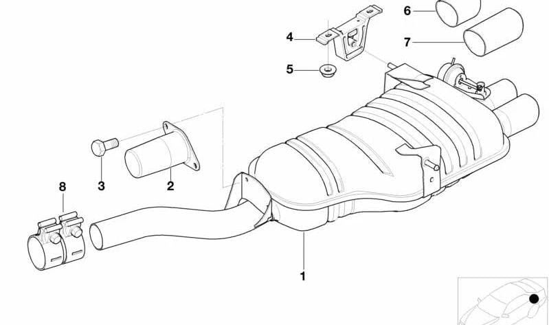 Rechte Chromableitungsrohr für BMW 3 E46 -Serie (OEM 18107501092). Original BMW