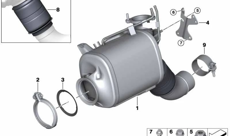 Elemento de desacoplamiento para BMW Serie 3 G20, G21, Serie 5 G30, G31, Serie 6 G32, Serie 7 G11, G12, Serie 8 G14, G15, X3 G01, X4 G02, X5 G05, X6 G06, X7 G07 (OEM 18328581860). Original BMW