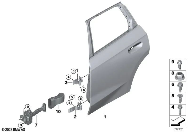 Freno de puerta trasero izquierdo para BMW X1 U11 (OEM 51229883849). Original BMW