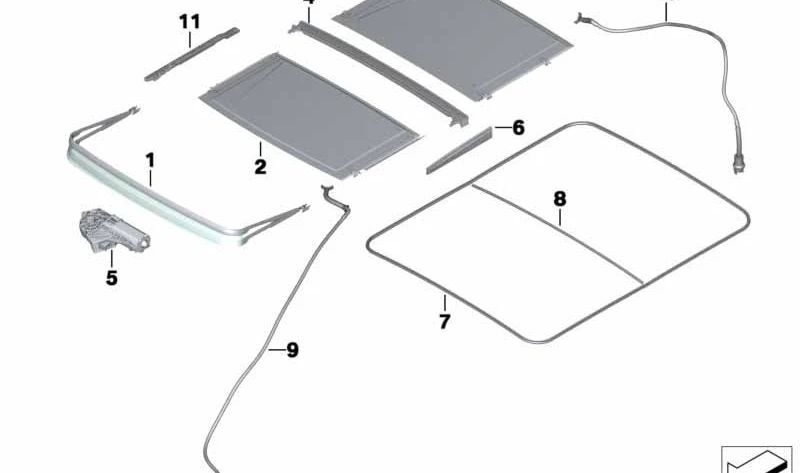 Techo corredizo trasero OEM 54107256372 para BMW F11. Original BMW.