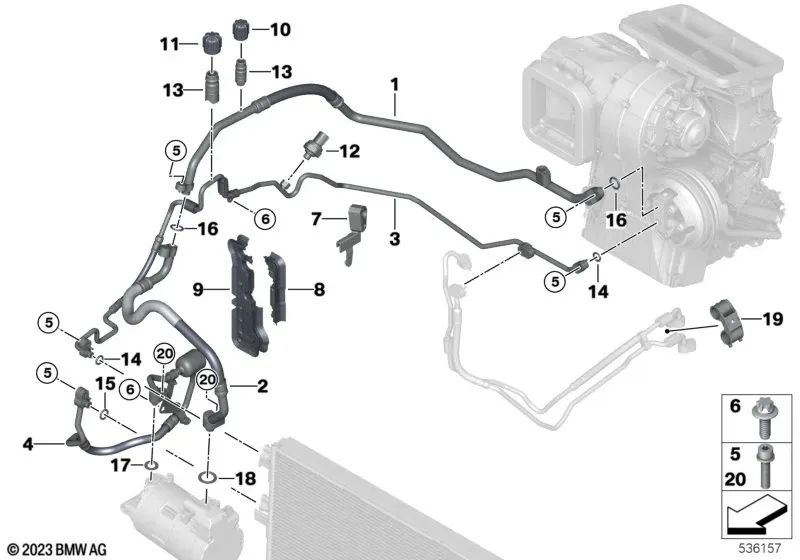 Tubería de alta presión del condensador al evaporador para BMW F45, F48, F49, F39 (OEM 64509365377). Original BMW.