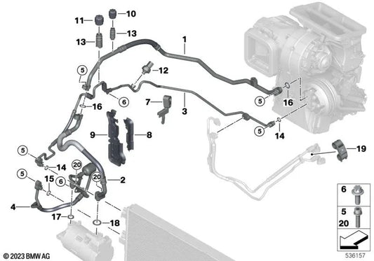 Soporte de Línea de Aire Acondicionado para BMW Serie 1 F40, F52 Serie 2 F44, F45, F46 X1 F48, F49 X2 F39 MINI F54, F55, F56, F57, F60 (OEM 64509331105). Original BMW.