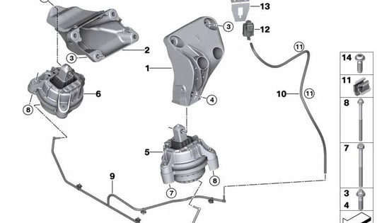 Soporte de motor derecho para BMW Serie 5 F18N (OEM 22117935146). Original BMW