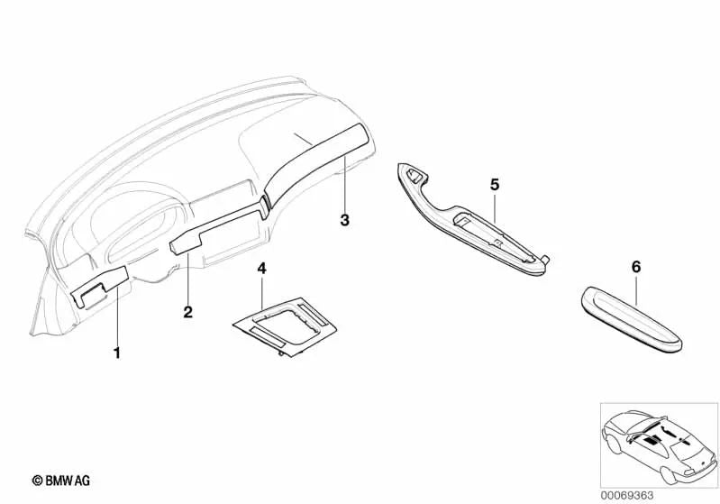 Reposabrazos Alu trasero izquierdo para BMW E46 (OEM 51437055327). Original BMW