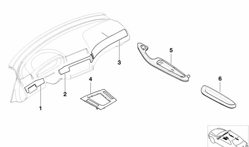 Rear right Alu armrest for BMW 3 Series E46 (OEM 51437895830). Original BMW.