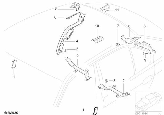 Cubierta de cable canaleta de agua derecha para BMW E38 (OEM 61108364948). Original BMW.