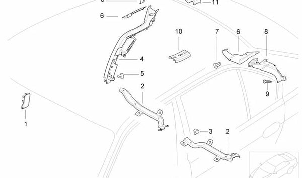 Cubierta del pilar B derecho OEM 61138366180 para BMW E38. Original BMW.