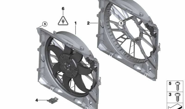 Marco del ventilador con ventilador para BMW Serie 1 E81, E82, E87, E88, Serie 3 E90, E91, E92, E93, X1 E84 (OEM 17425A3F103). Original BMW