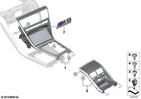 Marco consola central acabado piano para BMW F91, F92, F93, G14, G15, G16 (OEM 51168096319). Original BMW