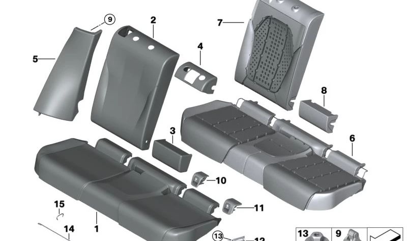 Parte de espuma asiento trasero para BMW X3 G08, G08E, G08F, G08N (OEM 52206994387). Original BMW