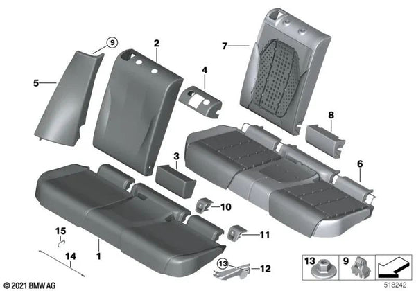 Panel lateral de piel sintética derecho para BMW X3 G08N (OEM 52205A1C4B6). Original BMW