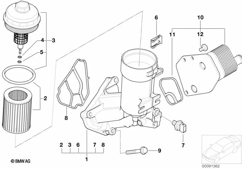 Junta de Perfil enfriador aceite para BMW E87 E46 E91 E90 E60 E61 E83. Original BMW