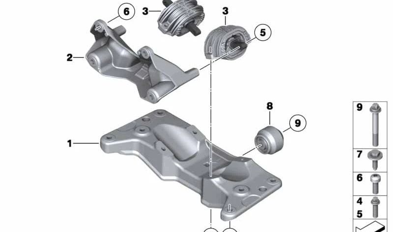 Soporte de transmisión OEM 22326775916 para BMW F10, F11, F18, F01, F02. Original BMW.