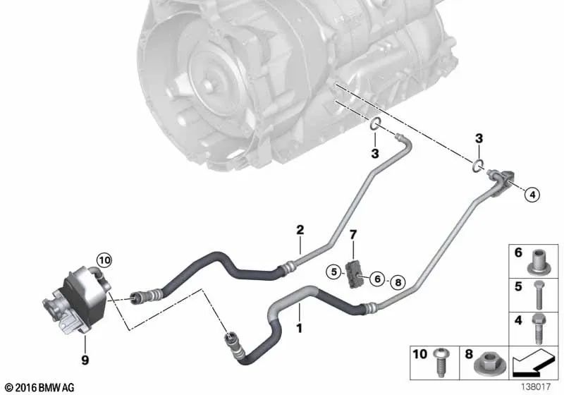 Línea de enfriamiento de aceite, avance para BMW E90, E90N, E91, E91N, E92, E92N, E93 (OEM 17228509708). Original BMW.