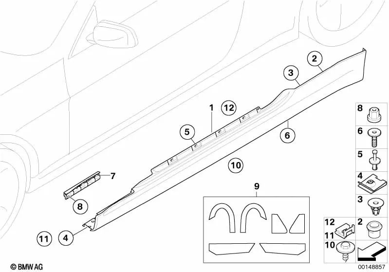 Cubierta del umbral imprimada derecha para BMW Serie 6 E63, E64 (OEM 51777074420). Original BMW