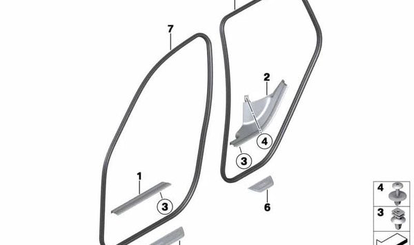 Cubierta entrada trasera derecha para BMW F25, F26 (OEM 51477222194). Original BMW