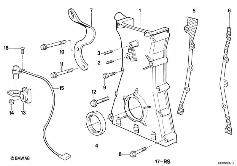 Chain housing lower cover for BMW 5 Series E34 (OEM 11141317596). Original BMW.