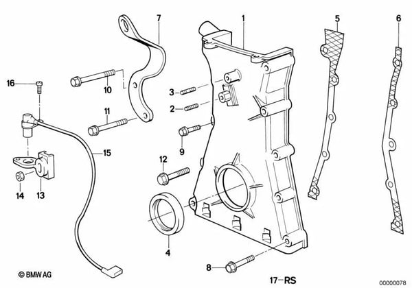 Tapa inferior de la carcasa de la cadena para BMW Serie 5 E34 (OEM 11141317596). Original BMW.