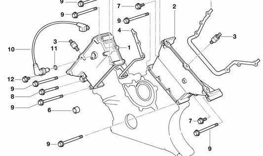 Tapa superior de la cadena de distribución OEM 11141742168 para BMW E39, E38, E31. Original BMW.