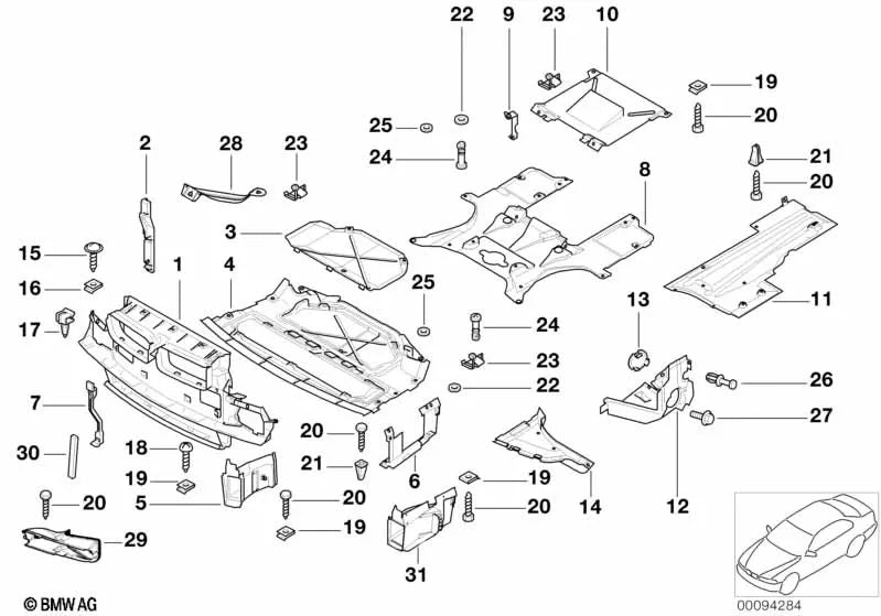 Cubierta Inferior para BMW Serie 7 E38 (OEM 51718158548). Original BMW