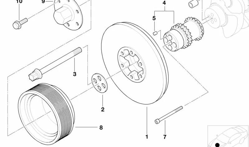 Amortiguador de vibraciones OEM 11231407764 para BMW E52. Original BMW.