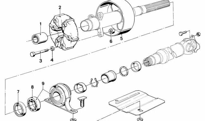 Cojinete intermedio para BMW Serie 3 E21, Serie 5 E12, E28, Serie 6 E24, Serie 7 E23 (OEM 26111206502). Original BMW