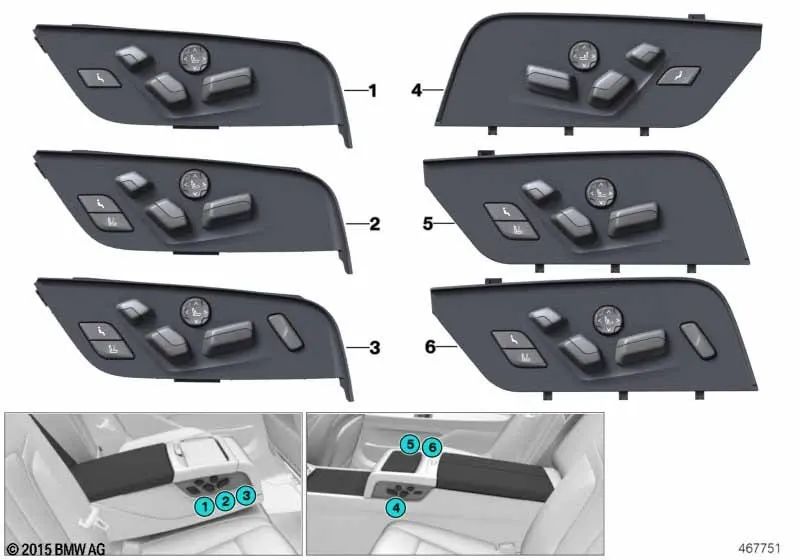 Interruptor de ajuste del asiento izquierdo para BMW G12, G12N (OEM 61316817973). Original BMW.