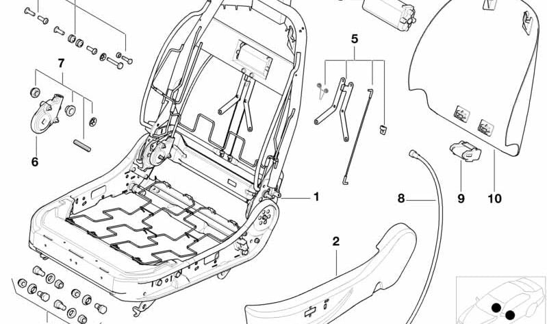 Estructura del respaldo del asiento izquierdo OEM 52107027217 para BMW Z8 (E52). Original BMW.