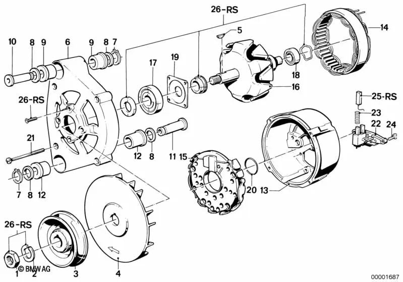 Bucha para BMW Serie 3 E21, Serie 5 E12, E28, Serie 6 E24, Serie 7 E23 (OEM 12311705694). Original BMW