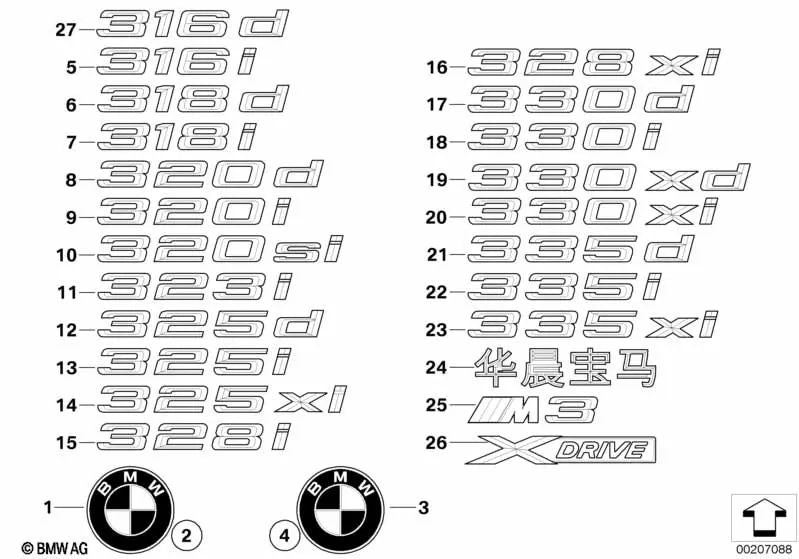 Emblema pegado trasero para BMW E90 (OEM 51147074722). Original BMW