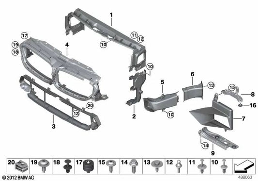 Guía de aire inferior derecha del radiador para BMW Serie 5 F90, F90N (OEM 51748070330). Original BMW.