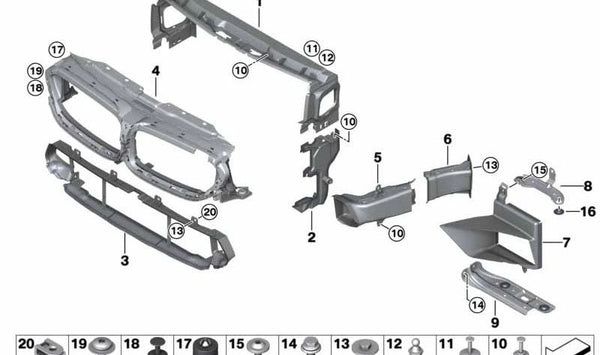 Conducto de aire inferior izquierdo para radiador OEM 51748070329 para BMW F90 (M5). Original BMW