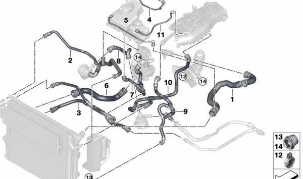 Manguera de retorno del refrigerante OEM 17127555634 para BMW F30, F31, F34. Original BMW