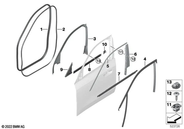 Moldura del marco de la ventana puerta delantera izquierda para BMW X1 U11 (OEM 51339451553). Original BMW