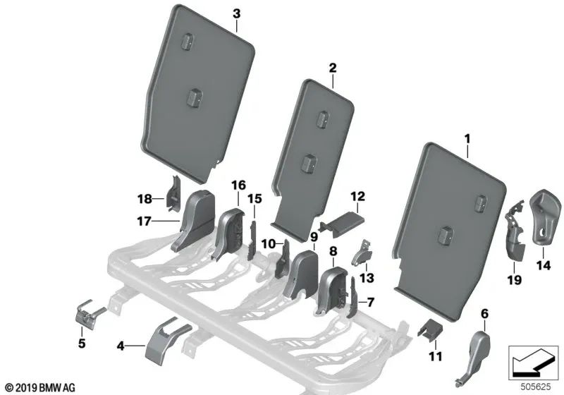 Revestimiento del respaldo derecho para BMW Serie 2 F46, F46N (OEM 52207398686). Original BMW.