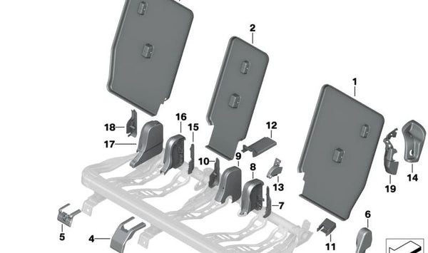 Embellecedor lateral derecho del respaldo OEM 52207411264 para BMW F46 (Serie 2 Gran Tourer). Original BMW