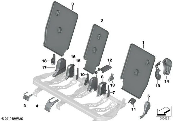 Cubierta de riel de asiento interior derecha para BMW Serie 2 F46, F46N (OEM 52207381310). Original BMW