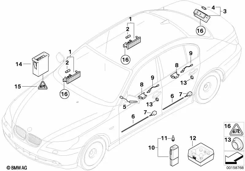 Guía de luz para revestimiento de puerta derecha para BMW Serie 5 E60N, E61N (OEM 63316983036). Original BMW