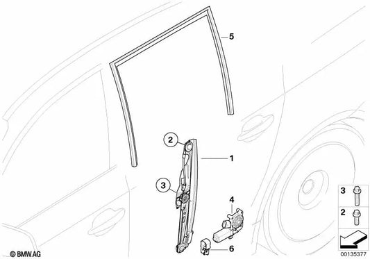 Rear right window guide for BMW E61, E61N (OEM 51357044182). Original BMW